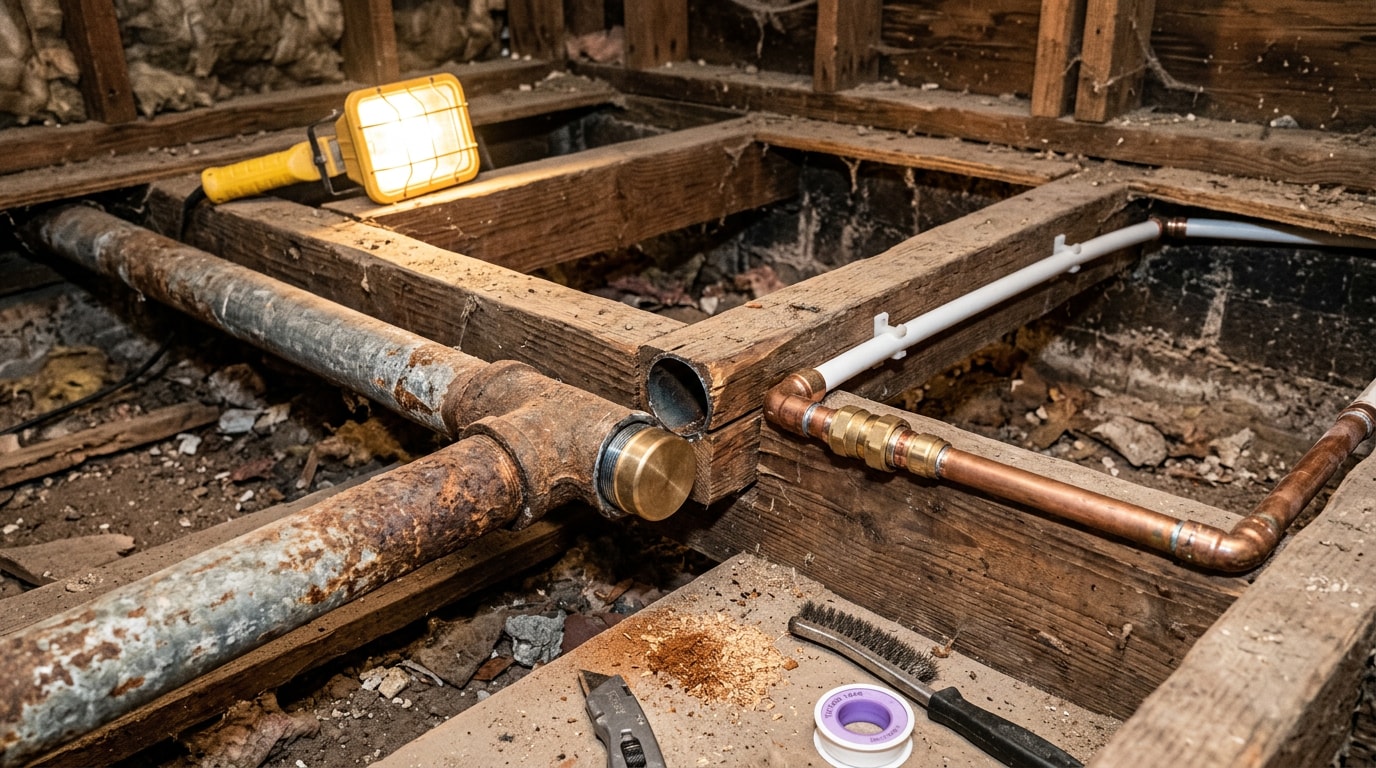 Corroded galvanized pipe replaced with new PEX piping in a Dewey-Humboldt, AZ home repiping project