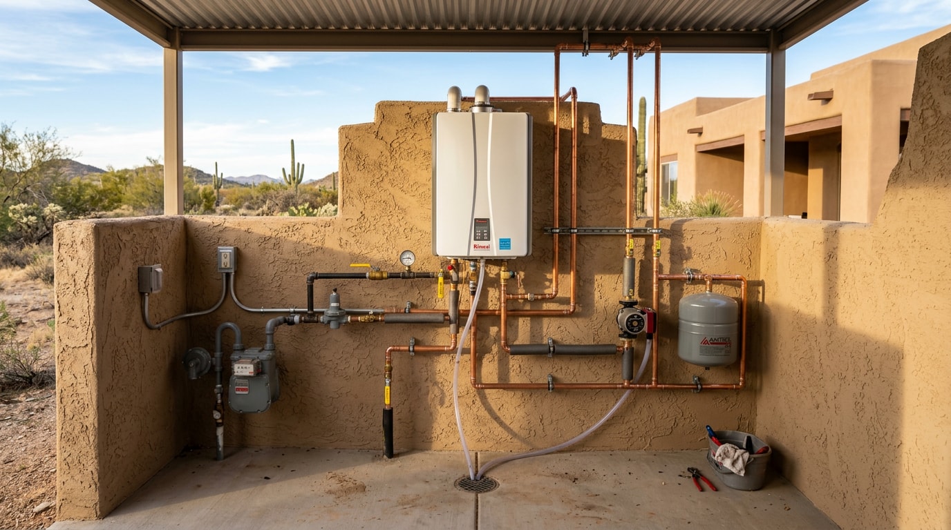 Modern water heater and plumbing installation in a Paulden, AZ home
